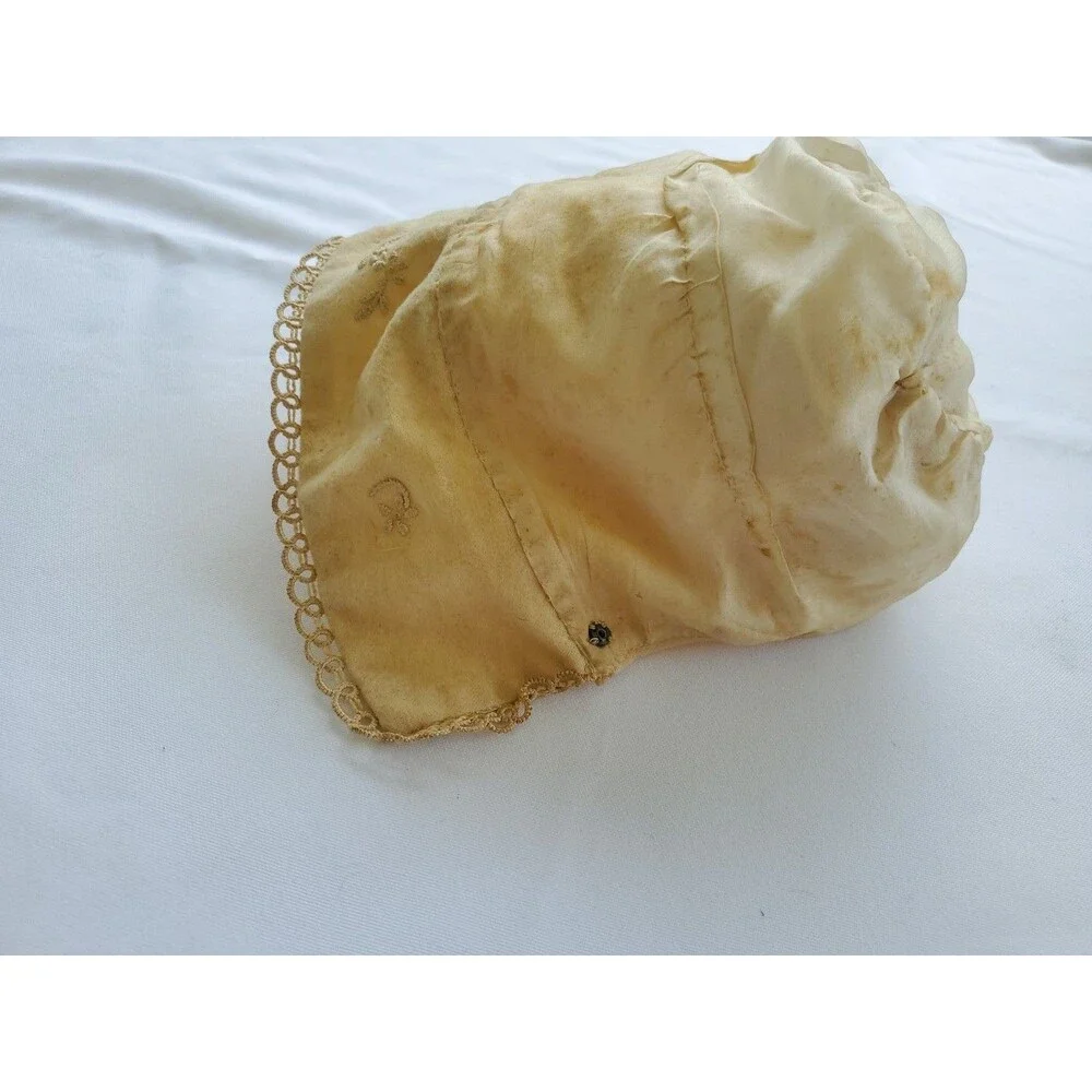Antique Baby Bonnet Hand Sewn Tatted Embroidered 1890s Turn of Century Lined